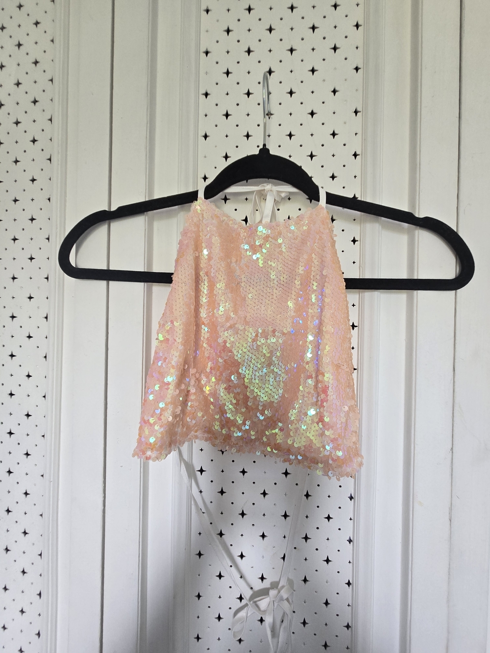 Forever 21 Iridescent Pink Sequin Halter Crop Top